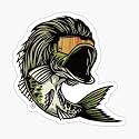 STICKY DUDE Bass Mullet Vinyl Sticker Fishing Decal, 5 Inches - Waterproof Non-Fade Yeti Cup Car Laptop Wall Window Bumper Sticker