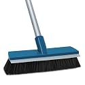 Stiff Bristle Deck Brushes for Scrubbing Heavy Duty with Rubber Scrape Squeegee, 55” Long Handle Scrub Brush for Bathroom Shower Carpet Outdoor Floor Cleaning (Head Size: 10.8”)