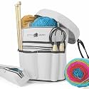 Stitch Happy Designer Knitting Bag Yarn Storage with 7 Multi-Use Pockets and Extra Large Zippered Pocket for Crochet Supplies (Gray)
