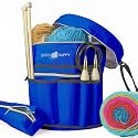 Stitch Happy Knitting Bag (Cobalt): 7 Pocket Yarn Bag, Knitting Tote, Yarn Storage, Crochet Storage