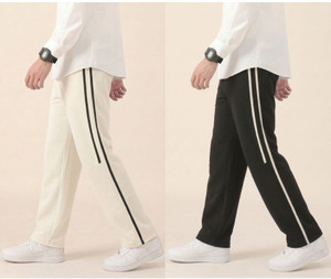 STITCHCOUNTER Colorblock Men Black White Track Pants