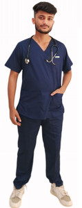 stitchmd men scrub suit with 7 pocketsspecial for studentsv-neck shirt hospital scrub