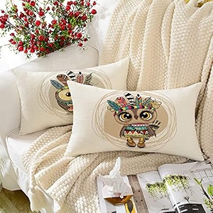 stitchnest 39ancient owl39 printed polycotton cushion cover decorative rectangular throw pillow cases for sofa living room amp bedroom  set of 2 12 x 18 inches
