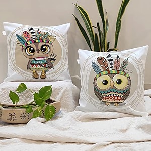 stitchnest 39ancient owl39 printed polycotton cushion cover decorative square throw pillow cases for sofa living room amp bedroom  set of 2 24 x 24 inches