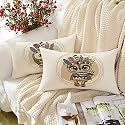 STITCHNEST 'Ancient Owl' Printed Polycotton Cushion Cover| Decorative Rectangular Throw Pillow Cases for Sofa, Living Room &amp; Bedroom | Set of 2 (12 x 18 Inches)