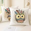 STITCHNEST 'Ancient Owl' Printed Polycotton Cushion Cover| Decorative Square Throw Pillow Cases for Sofa, Living Room &amp; Bedroom | Set of 5 (24 x 24 Inches)