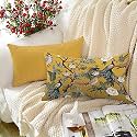 STITCHNEST 'Mustard Yellow Peacock' Printed Polycotton Cushion Covers | Decorative Rectangular Throw Pillow Cases for Sofa, Living Room &amp; Bedroom | Set of 2 (12 x 18 Inches)