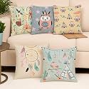 STITCHNEST 'Owl Theme' Printed Polycotton Cushion Covers | Decorative Square Throw Pillow Cases for Sofa, Living Room &amp; Bedroom | Set of 5 (18 x 18 Inches)