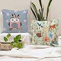 STITCHNEST 'Owl Theme' Printed Polycotton Cushion Covers | Decorative Square Throw Pillow Cases for Sofa, Living Room &amp; Bedroom | Set of 2 (24 x 24 Inches)