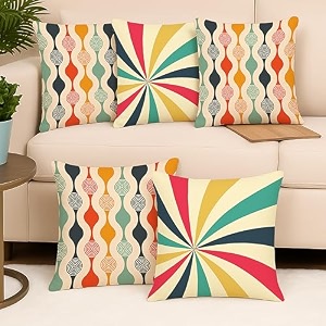 stitchnest 39rainbow colors39 printed polycotton cushion covers  decorative square throw pillow cases for sofa living room amp bedroom  set of 5 12 x 12 inches