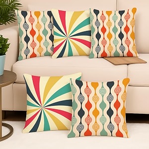 stitchnest 39rainbow colors39 printed polycotton cushion covers  decorative square throw pillow cases for sofa living room amp bedroom  set of 5 24 x 24 inches