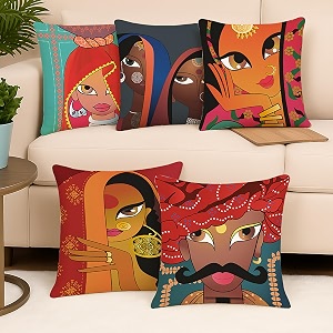 stitchnest 39rajasthani culture39 printed polycotton cushion covers  decorative square throw pillow cases for sofa living room amp bedroom  set of 5 12 x 12 inches
