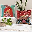 STITCHNEST 'Rajasthani Culture' Printed Polycotton Cushion Covers | Decorative Square Throw Pillow Cases for Sofa, Living Room &amp; Bedroom | Set of 5 (12 x 12 Inches)