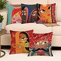 STITCHNEST 'Rajasthani Culture' Printed Polycotton Cushion Covers | Decorative Square Throw Pillow Cases for Sofa, Living Room &amp; Bedroom | Set of 5 (12 x 12 Inches)