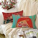STITCHNEST 'Rajasthani Culture' Printed Polycotton Cushion Covers | Decorative Rectangular Throw Pillow Cases for Sofa, Living Room &amp; Bedroom | Set of 2 (12 x 18 Inches)