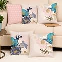 STITCHNEST 'Sapphire Bloom' Printed Polycotton Cushion Cover | Decorative Square Throw Pillow Cases for Sofa, Living Room &amp; Bedroom | Set of 5 (12 x 12 Inches)