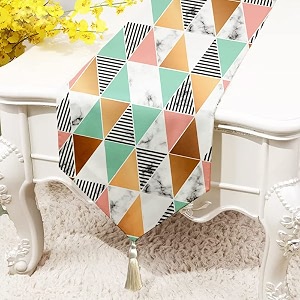 stitchnest alabaster printed poly cotton table runner and bed runner 13 x 60 inches with tassel
