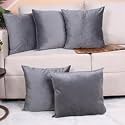 STITCHNEST Set of 2 Polycotton Cushion Covers – Yellow &amp; Grey Botanical and Geometric Mix – 24x24 Inches – Modern Cushion Covers for Sofa &amp; Living Room Decor