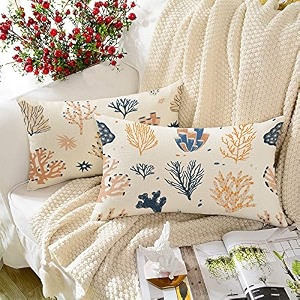 stitchnest coral design printed polycotton cushion covers  decorative square throw pillow cases for sofa living room amp bedroom  set of 2 12 x 18 inches
