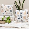 STITCHNEST Coral Design Printed Polycotton Cushion Covers | Decorative Square Throw Pillow Cases for Sofa, Living Room &amp; Bedroom | Set of 2 (24 x 24 Inches)