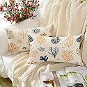 STITCHNEST Coral Design Printed Polycotton Cushion Covers | Decorative Square Throw Pillow Cases for Sofa, Living Room &amp; Bedroom | Set of 2 (12 x 18 Inches)