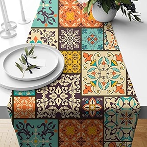 stitchnest cotton ethnic circus digitally printed 6 seater table runner and bed runner 13 x 72 inches