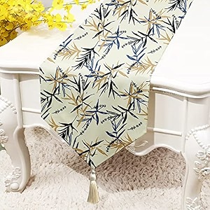 stitchnest dry leaves printed poly cotton table runner and bed runner 13 x 72 inches with tassel