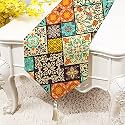 STITCHNEST Ethnic Box Printed Poly Cotton Table Runner and Bed Runner ( 13 x 60 Inches with Tassel )