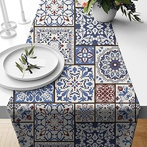 stitchnest ethnic box printed poly cotton table runner and bed runner 13 x 60 inches