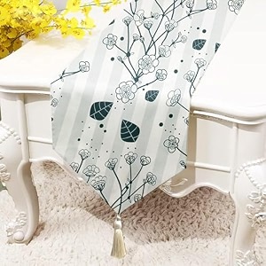 stitchnest floral dendrite printed poly cotton table runner and bed runner 13 x 72 inches with tassel