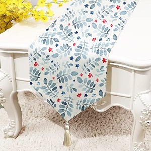 stitchnest leafpile printed poly cotton table runner and bed runner 13 x 72 inches with tassel