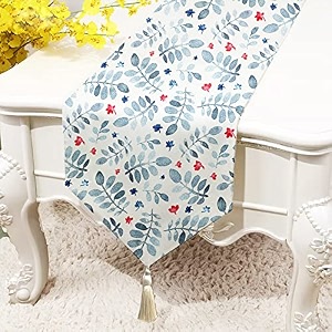 stitchnest leafpile printed poly cotton table runner and bed runner 13 x 60 inches with tassel