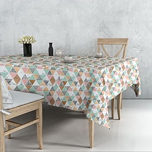 stitchnest geometric printed poly-cotton center table cover  vibrant orange amp teal rectangle tablecloth for coffee amp centre table  durable washable fade-resistant fabric  40 x 60 inches