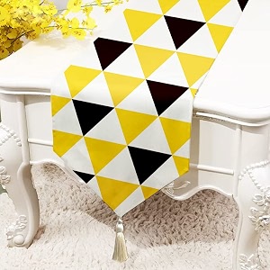 stitchnest triangle printed poly cotton table runner and bed runner  13 x 72 inches with tassel 