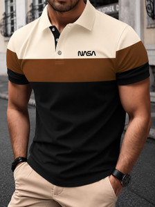 STITCHROOT Colorblock Men Polo Neck Black T-Shirt