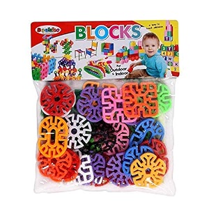 pattern blocks interlocking blocks creative blocks and learning educational toy set for kids of  3 years - in a transparent bag with instruction sheet inside multicolor