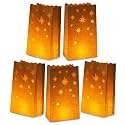 Stmarry White Paper Luminary Bags - 50-Pack Candle Lantern Bags, Fire-Retardant, Star Luminaries for Christmas, Weddings, Birthday Party Valentine's Day Decoration, 5.9 x 10 x 3.5 Inches
