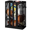 STO STO Ball Storage Basket, Wall-Mounted or Freestanding Garage Ball Organizer Holder, Holds up to 15 Balls, Sports Equipment Organizer with Elastic Front Access for Garage, Gym, Playroom, Black