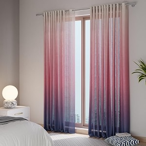 stoa paris sheer ombre printed door curtain aesthetic curtain with easy grommet installation light filtering home decor bedroom balcony living room set of 1 parda rose tint horizon - red