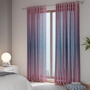 stoa paris sheer ombre printed door curtain aesthetic curtain with easy grommet installation light filtering home decor bedroom balcony living room set of 1 parda sundowner affair - peach