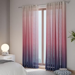 stoa paris sheer ombre printed long door curtain aesthetic curtain with easy grommet installation light filtering home decor bedroom balcony living room set of 1 parda rose tint horizon - red