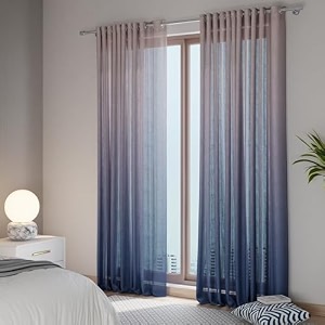 stoa paris sheer ombre printed long door curtain aesthetic curtain with easy grommet installation light filtering home decor bedroom balcony living room set of 1 parda evening glow - navy
