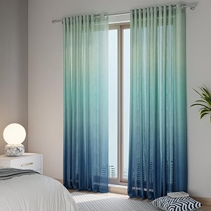 stoa paris sheer ombre printed long door curtain aesthetic curtain with easy grommet installation light filtering home decor bedroom balcony living room set of 1 parda dawns dream - teal