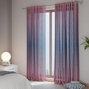stoa paris sheer ombre printed long door curtain aesthetic curtain with easy grommet installation light filtering home decor bedroom balcony living roomset of 1 parda sundowner affair - peach