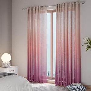 stoa paris sheer ombre printed long door curtain aesthetic curtain with easy grommet installation light filtering home decor bedroom balcony living room set of 1 parda crimson hour - pink
