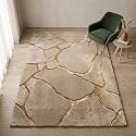 Stone Abstract Wool Rug Hand Tufted Beige