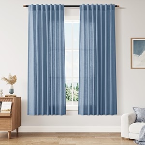 Stone Blue Linen Curtains 63 Inches Long