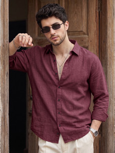 STONEBERG Men Self Design Formal Maroon Shirt