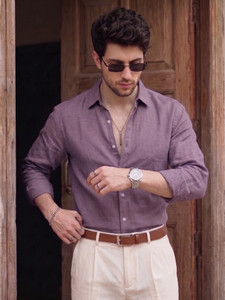 STONEBERG Men Self Design Formal Pink Shirt