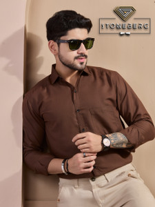 STONEBERG Men Solid Formal Brown Shirt